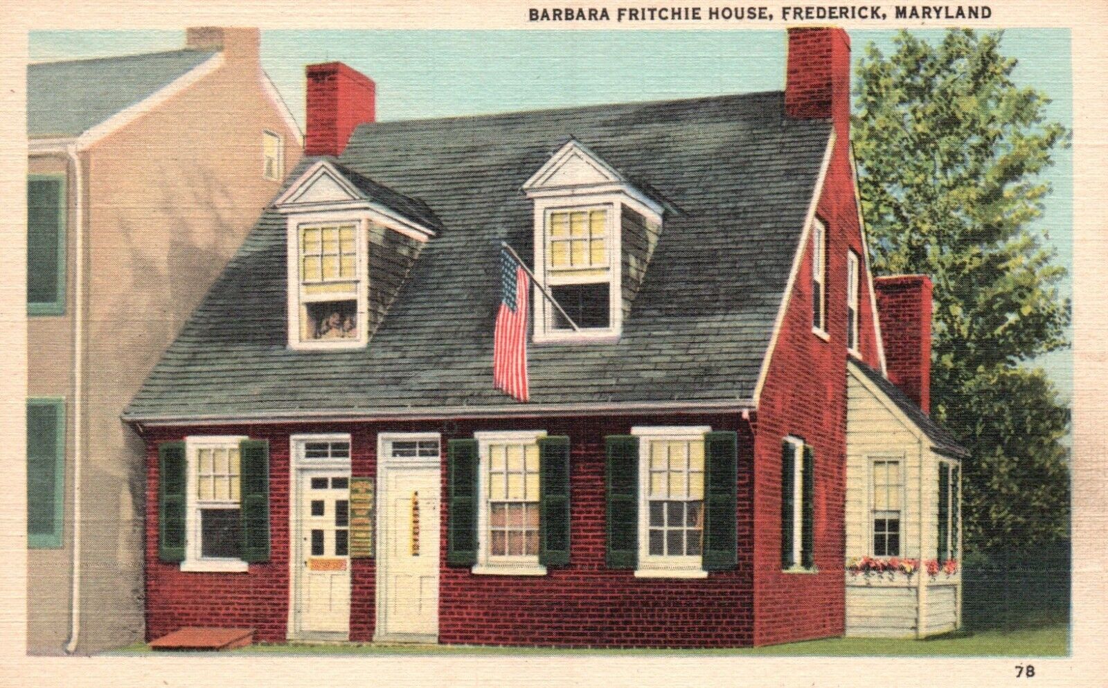 Frederick, Maryland, MD, Barbara Fritchie House, Linen Vintage Postcard a5006