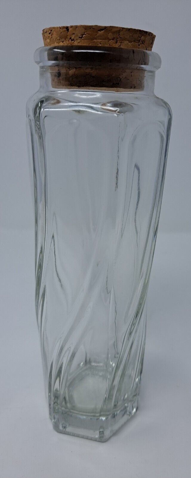 Vintage Ann's House Of  Nuts Clear Glass Jar with Cork Lid Twisted Glass