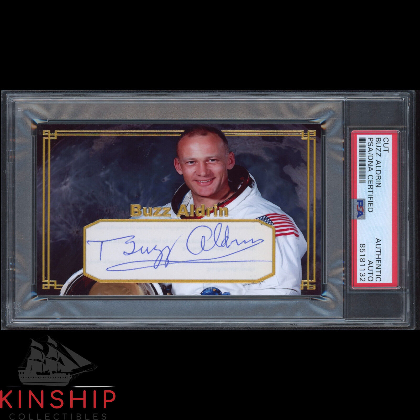 Buzz Aldrin signed Cut 3x5 Custom Card PSA DNA Slab Apollo 11 Space Auto C2639