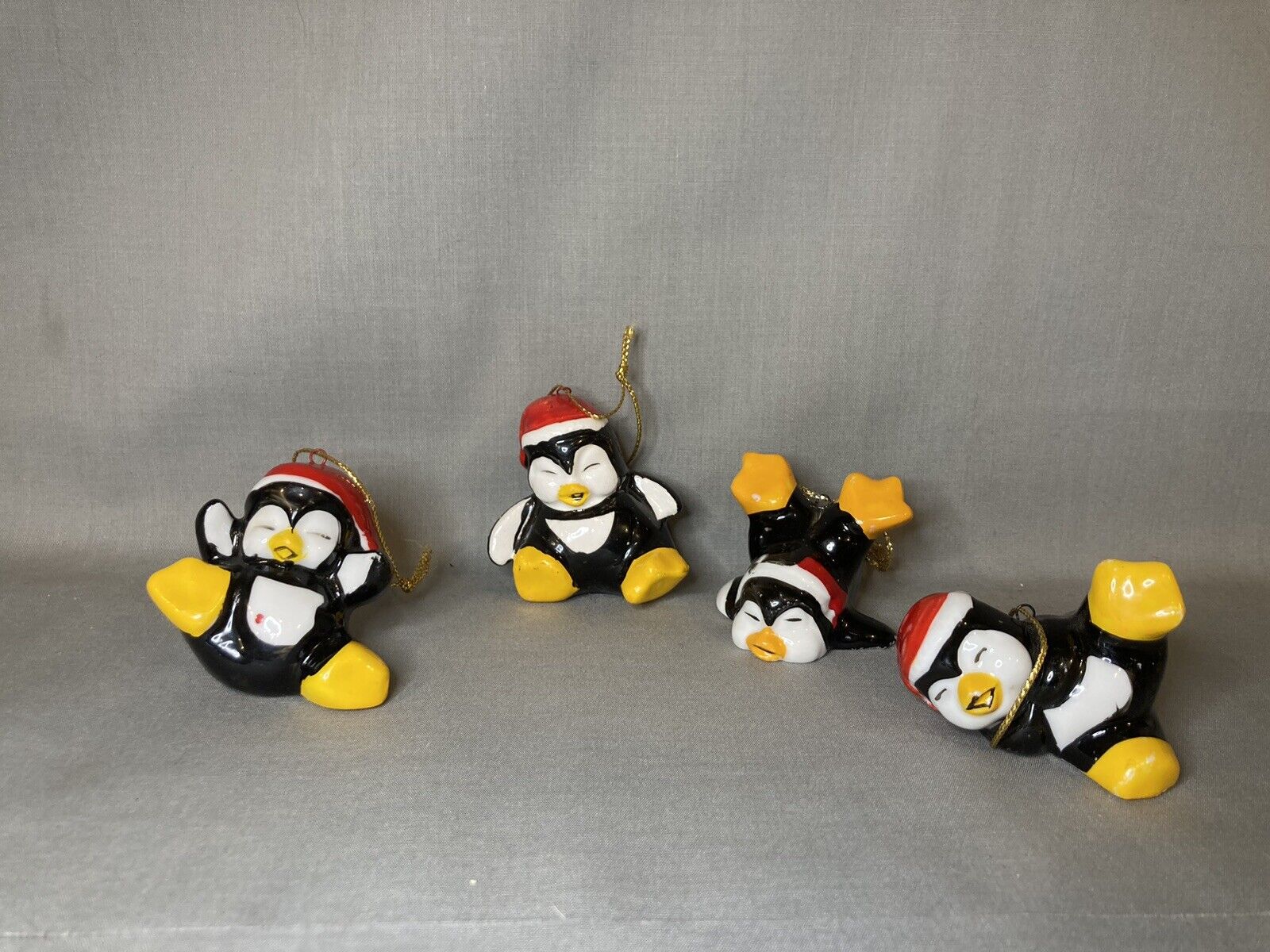 Vintage Playful Penguins Christmas Around The World Ornaments Set of 4