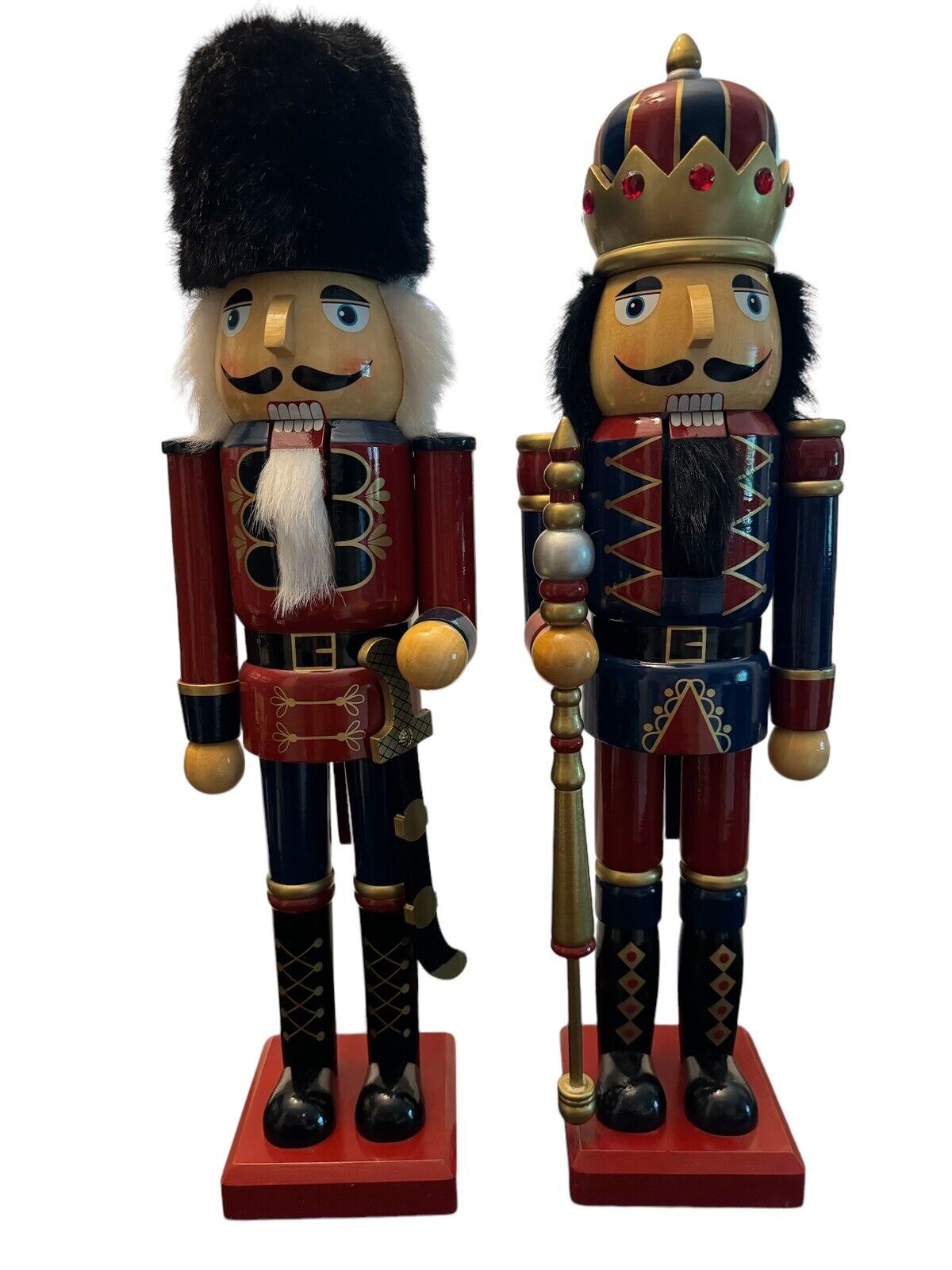 Set Of 2 King & Guard Christmas Wood Holiday Nutcrackers 24”