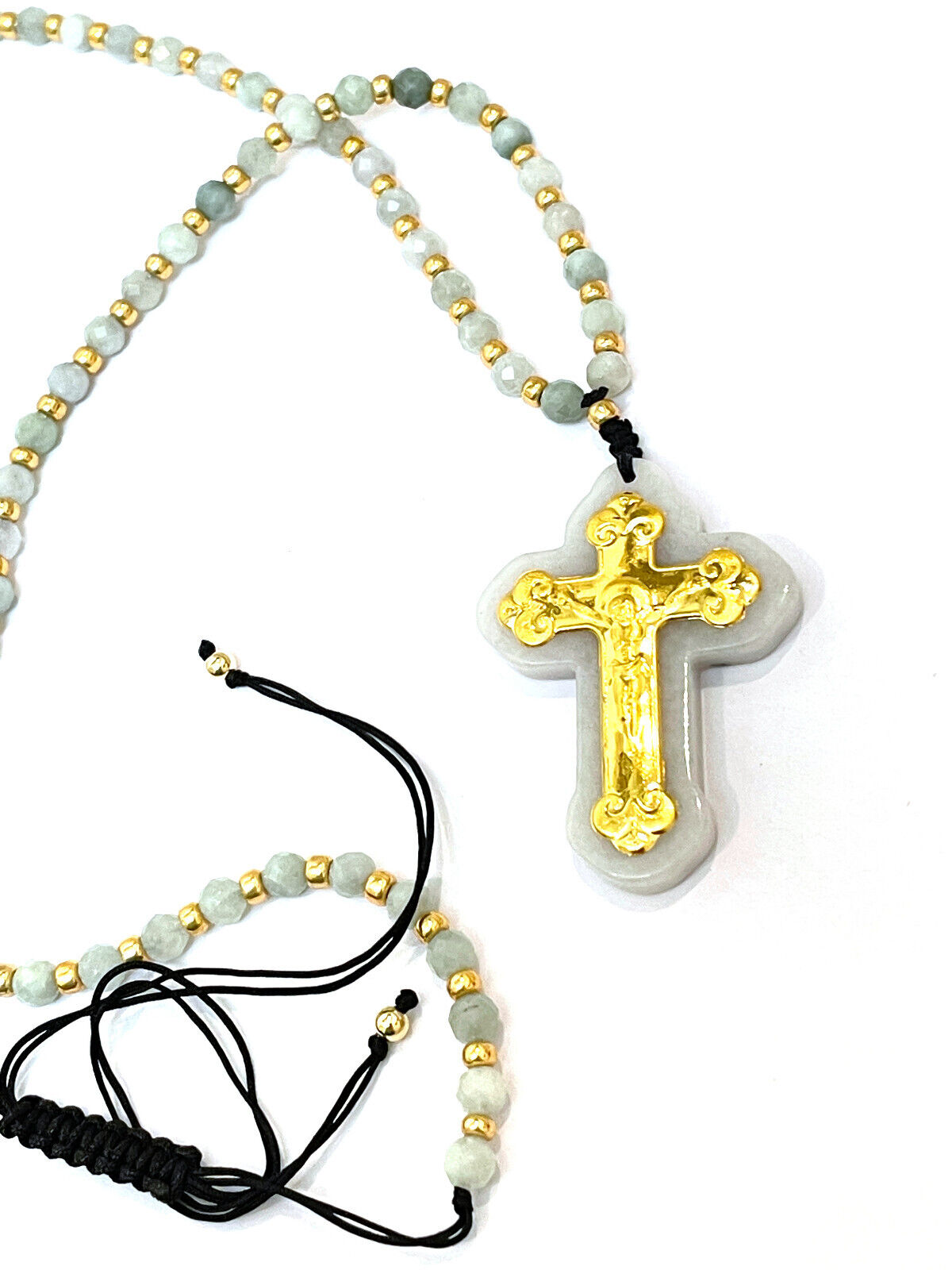 ONE ofa kInd 18k Gold Rosary Christian Gift First Communion Real Gemstone Rosary