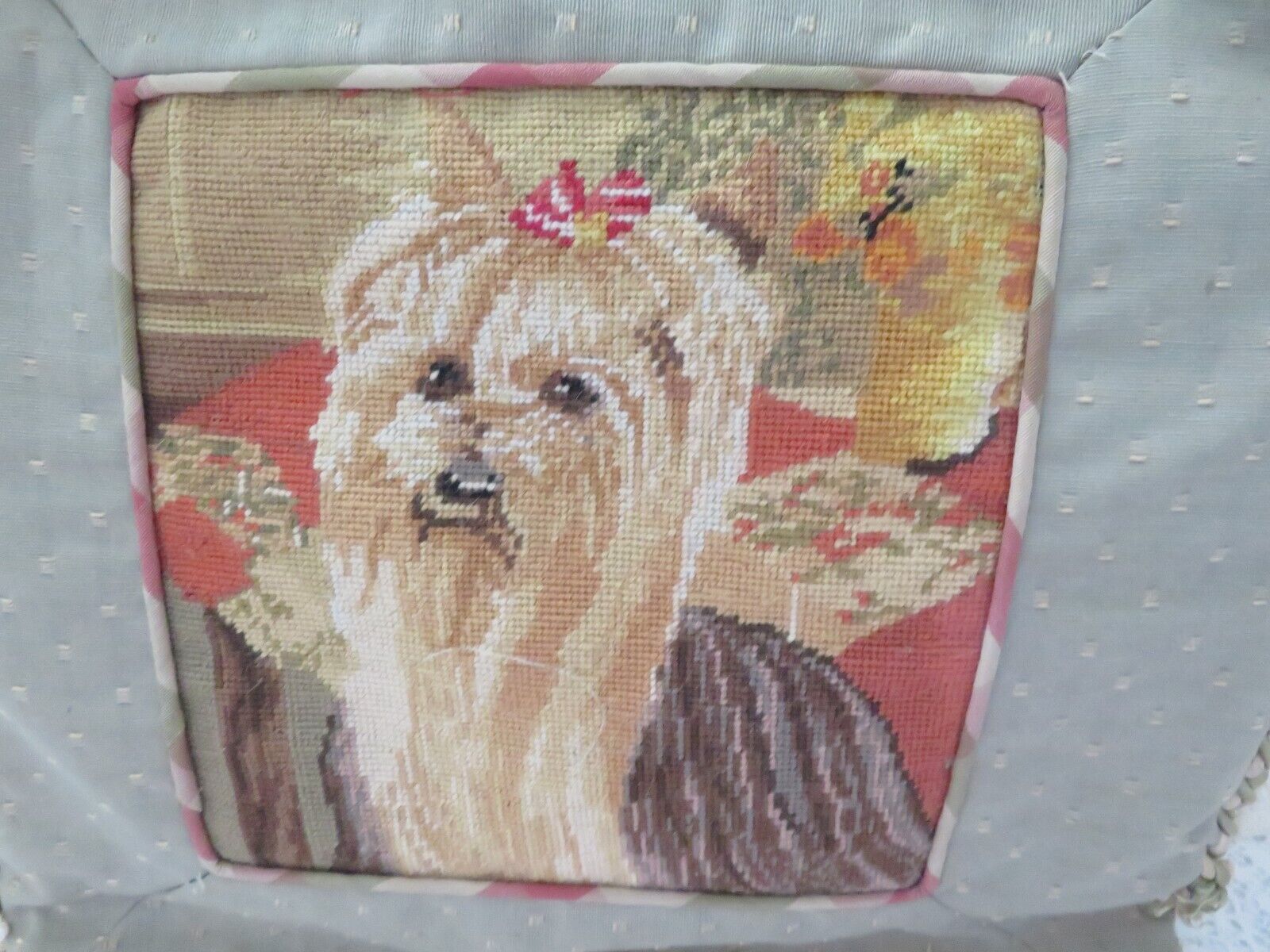 Adorable vintage Shih Tzu Dog Needlepoint  Pillow cover Needs Insert and TLC