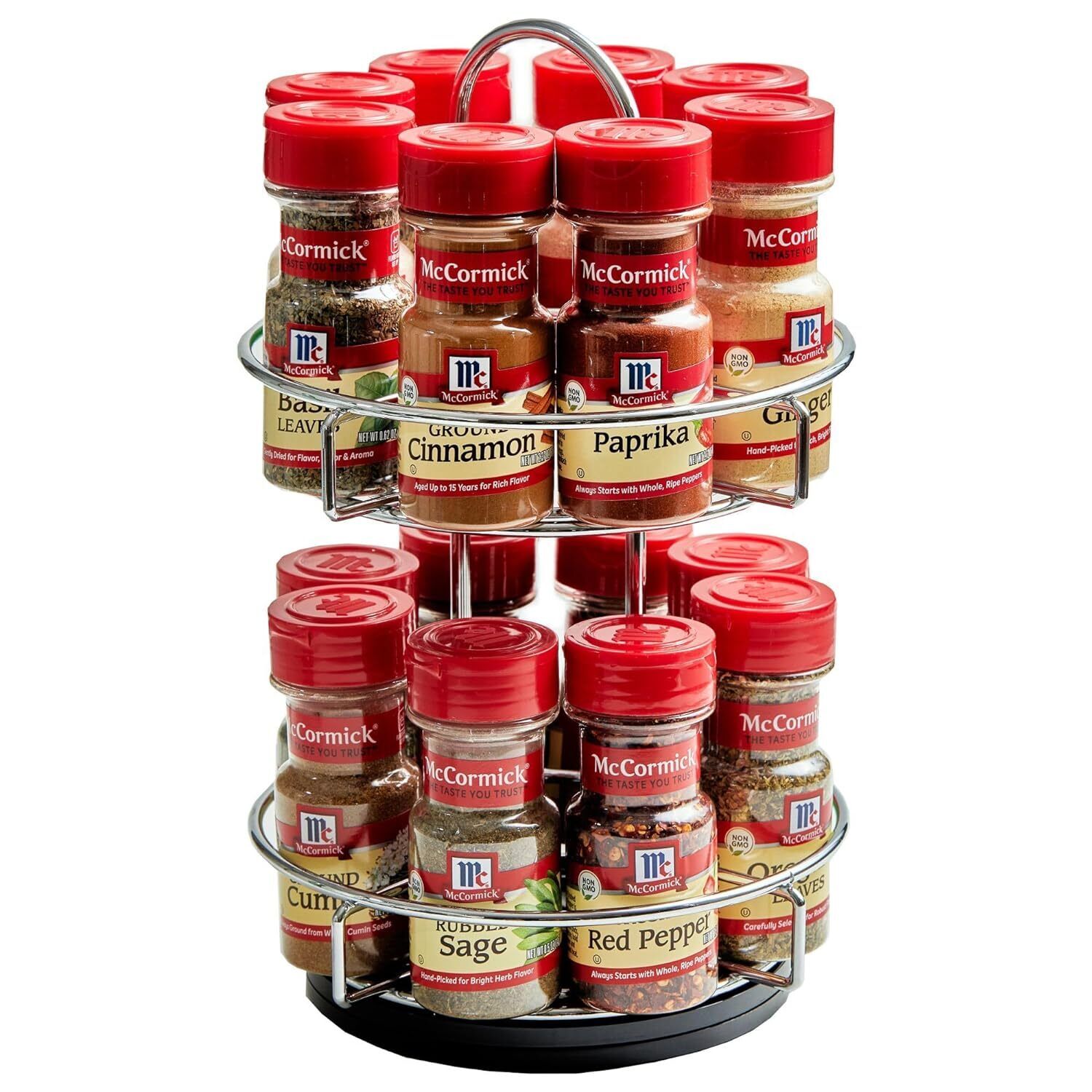 Two Tier Chrome 16 Piece Spice Rack Organizer with Spices Included, 26.09 oz
