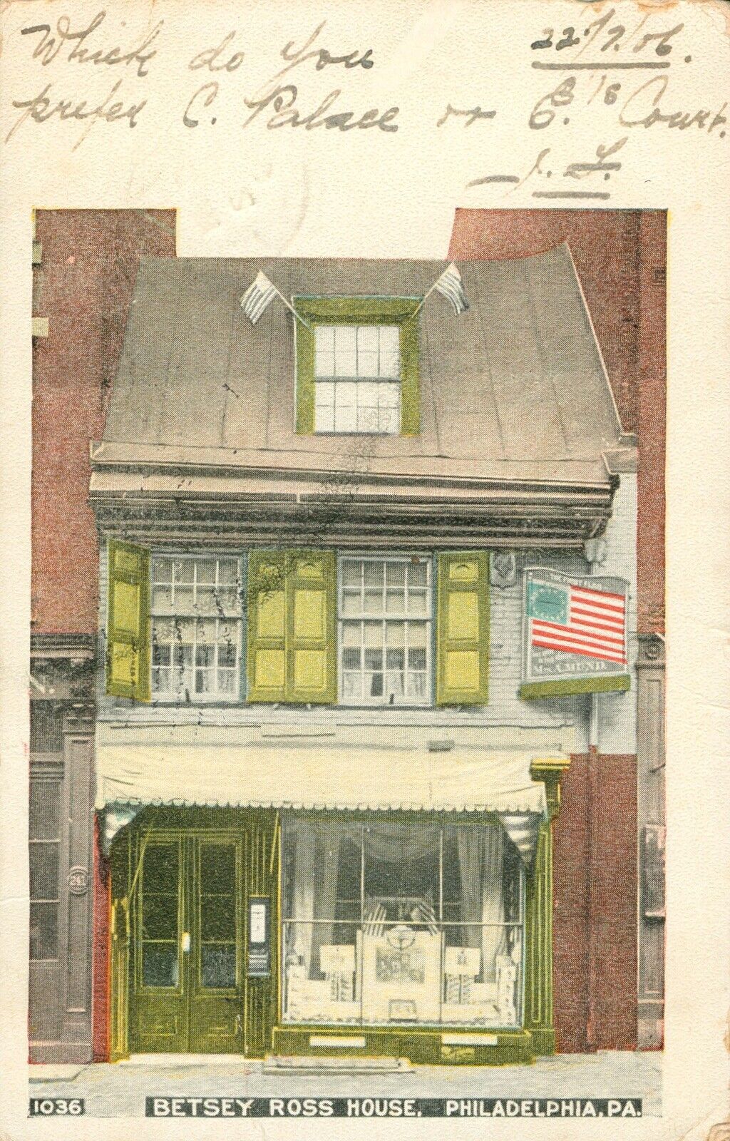 Antique 1906 Postcard BETSY ROSS HOUSE, PHILADELPHIA, PA posted To England