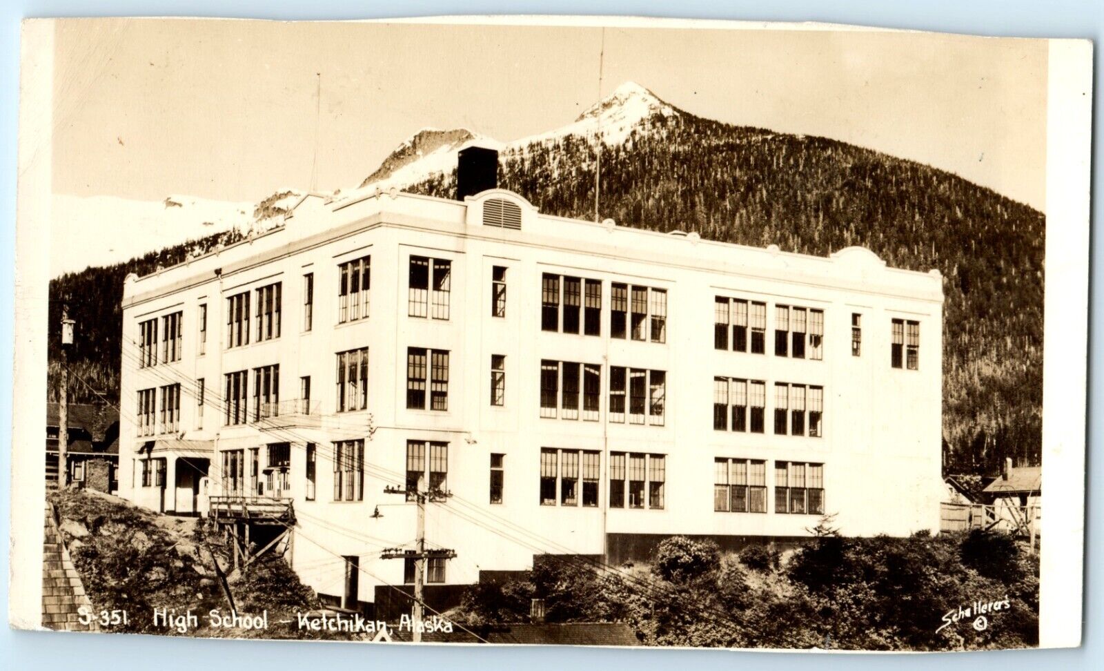 POSTCARD RPPC High School Ketchikan Alaska 1940\'s Schallerers Photo