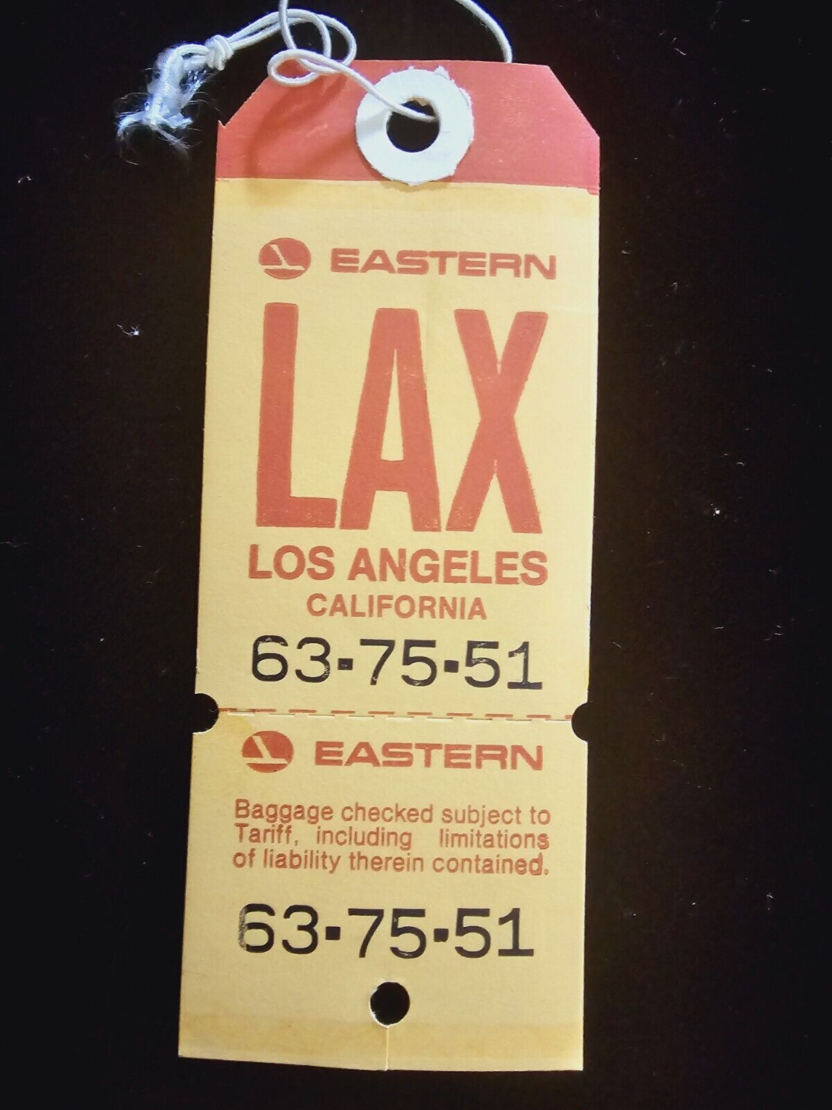 Eastern Airlines Vintage Baggage Tag LAX LOS ANGELES from 12/79