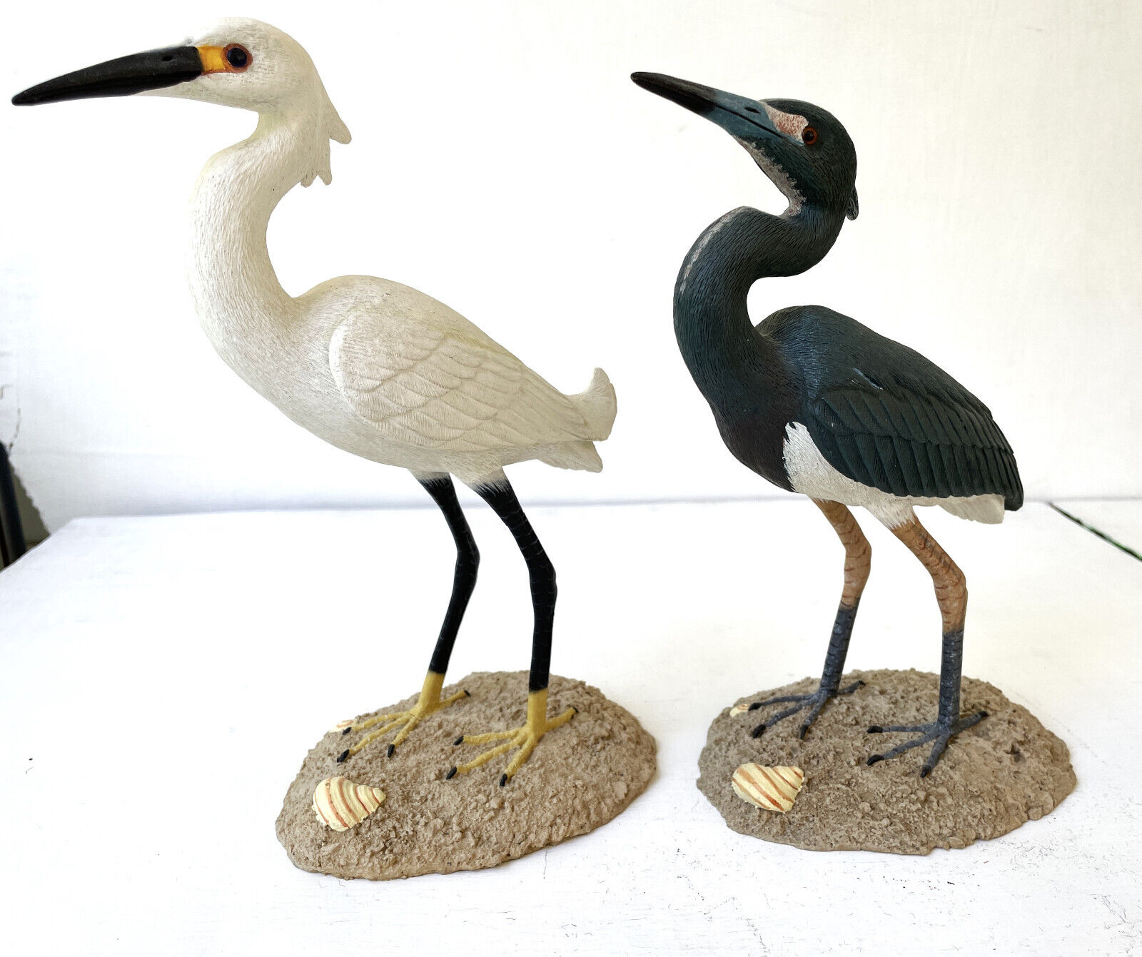 Pair of 2 Shore Birds, Snowy Egret & Blue Heron, Land & Sea Collectibles Nature
