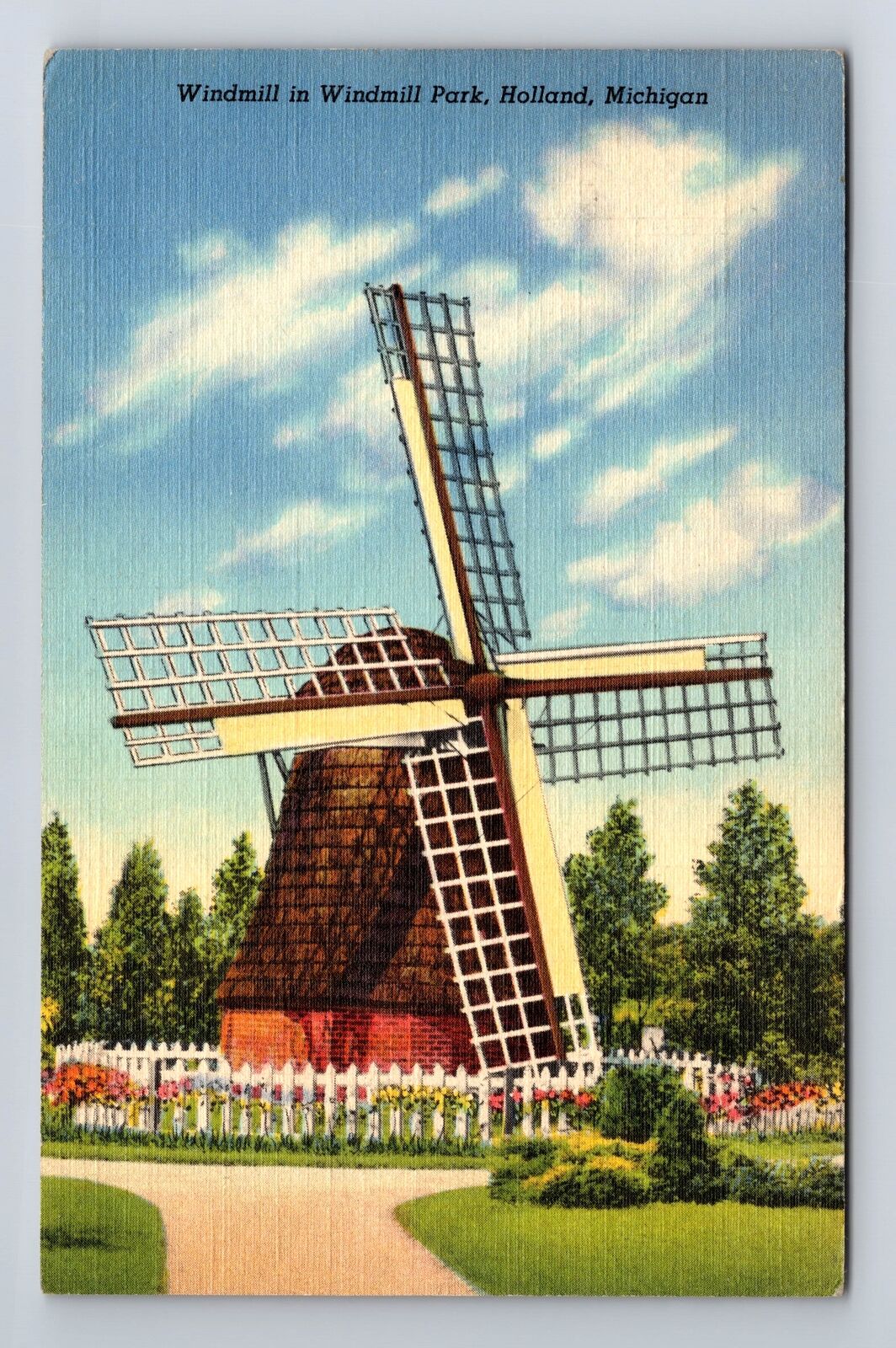 Holland MI-Michigan, Windmill In Windmill Park, Antique, Vintage c1943 Postcard
