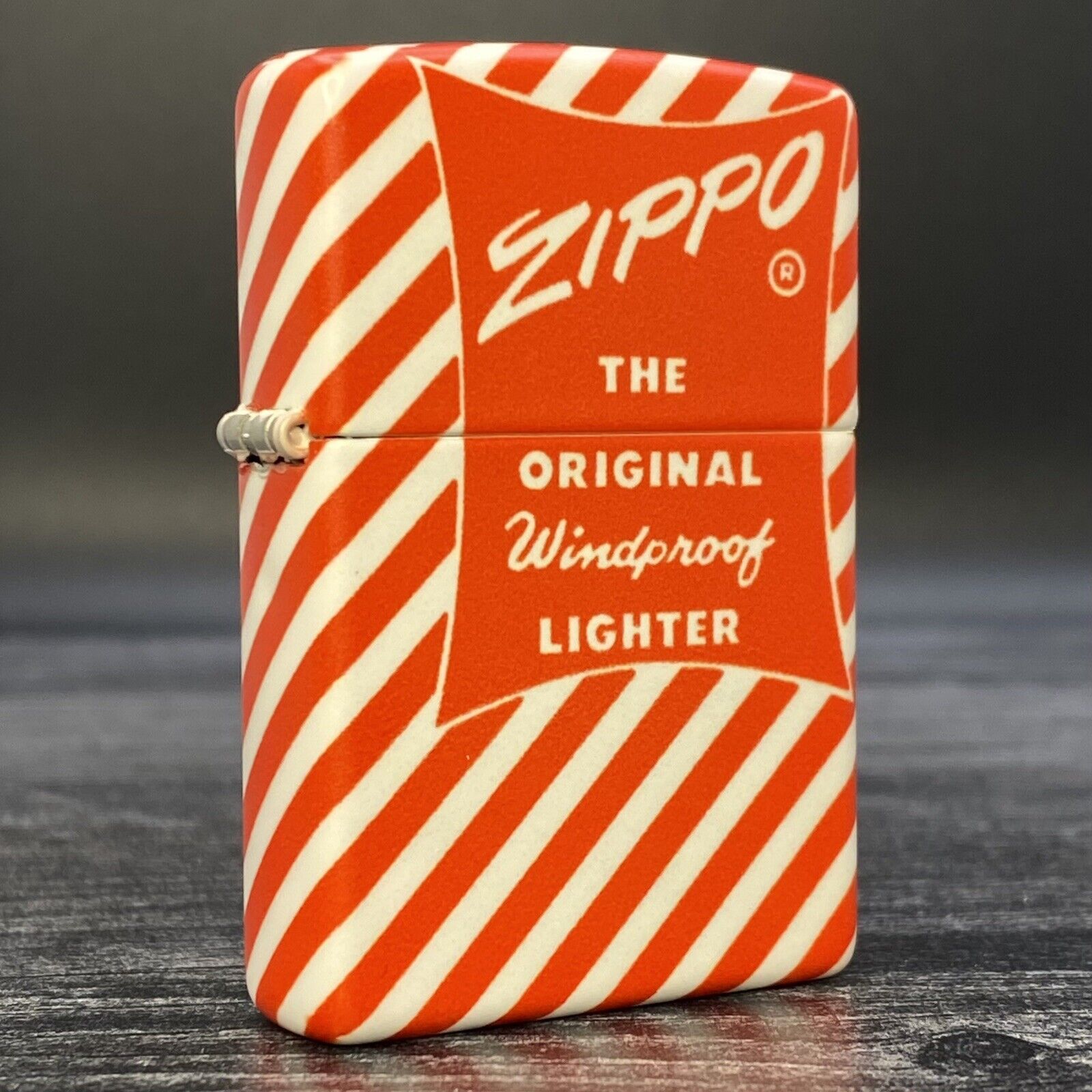 Zippo Lighter - Vintage Red & White Candy Stripe Box Design - 540 Color