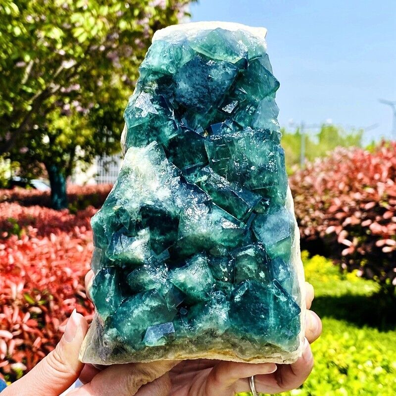 5.35LB Natural green cubic fluorite quartz crystal mineral specimen