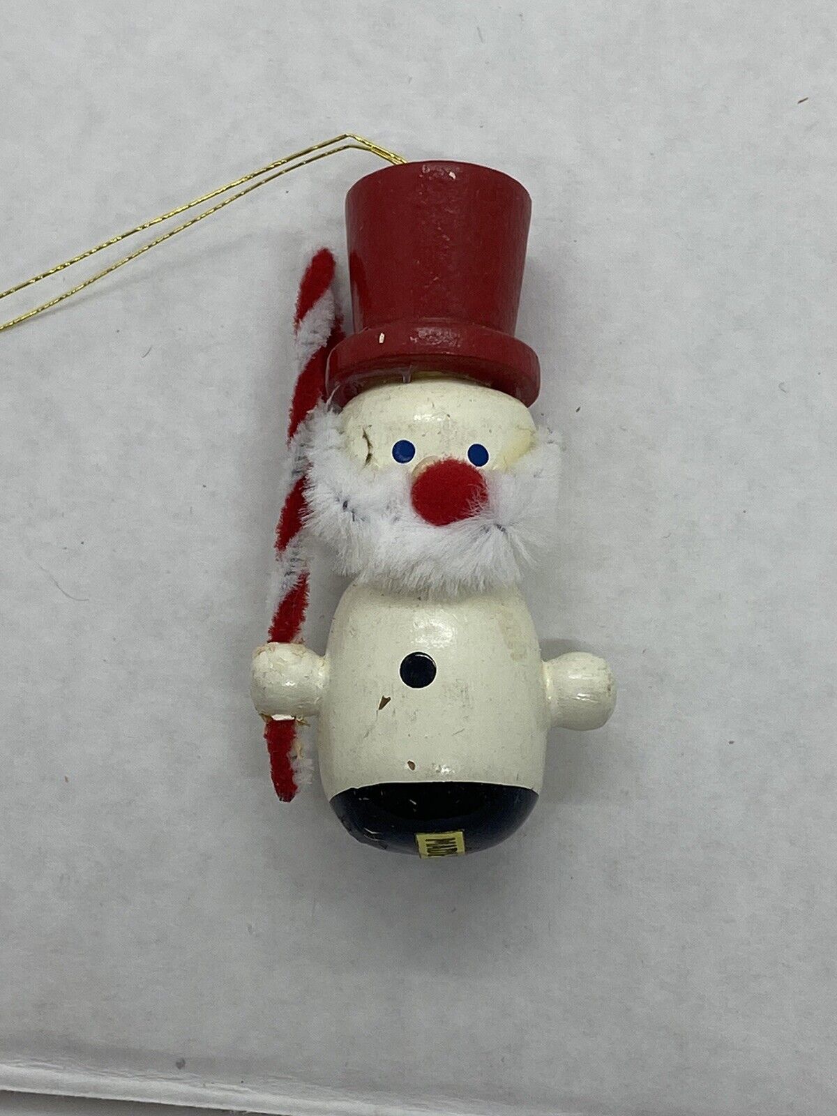 Vintage Wooden Painted Christmas Ornament Snowman