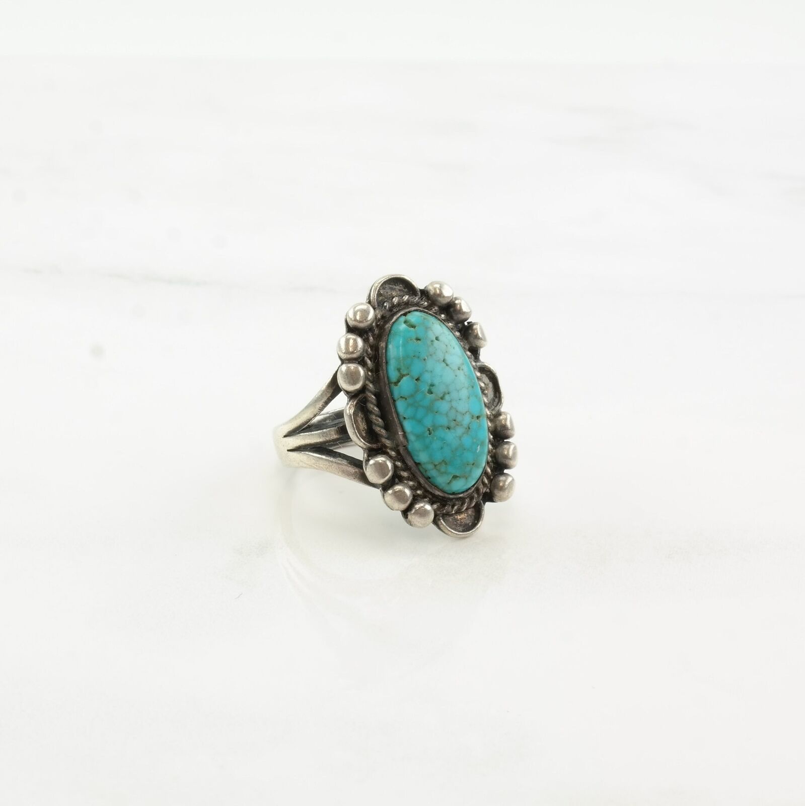 Vintage Fred Harvey Era Silver Ring Turquoise Sterling Size 6