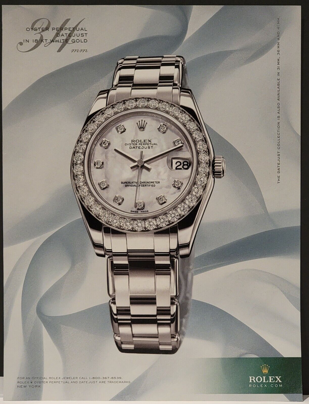2010 Rolex Watch Print Ad Oyster Perpetual Datejust Superlative Chronometer