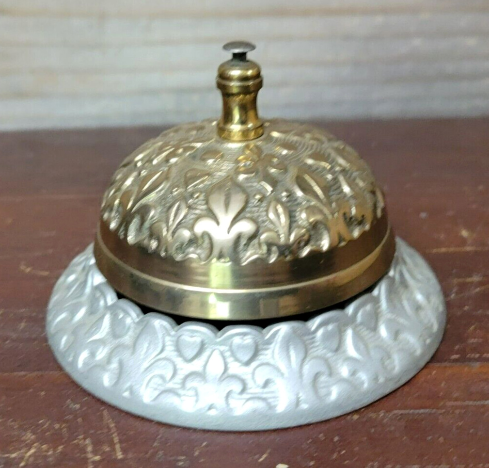 Antique vintage Victorian DESK BELL Brass/Iron Fleur de Lis, Excellent Condition