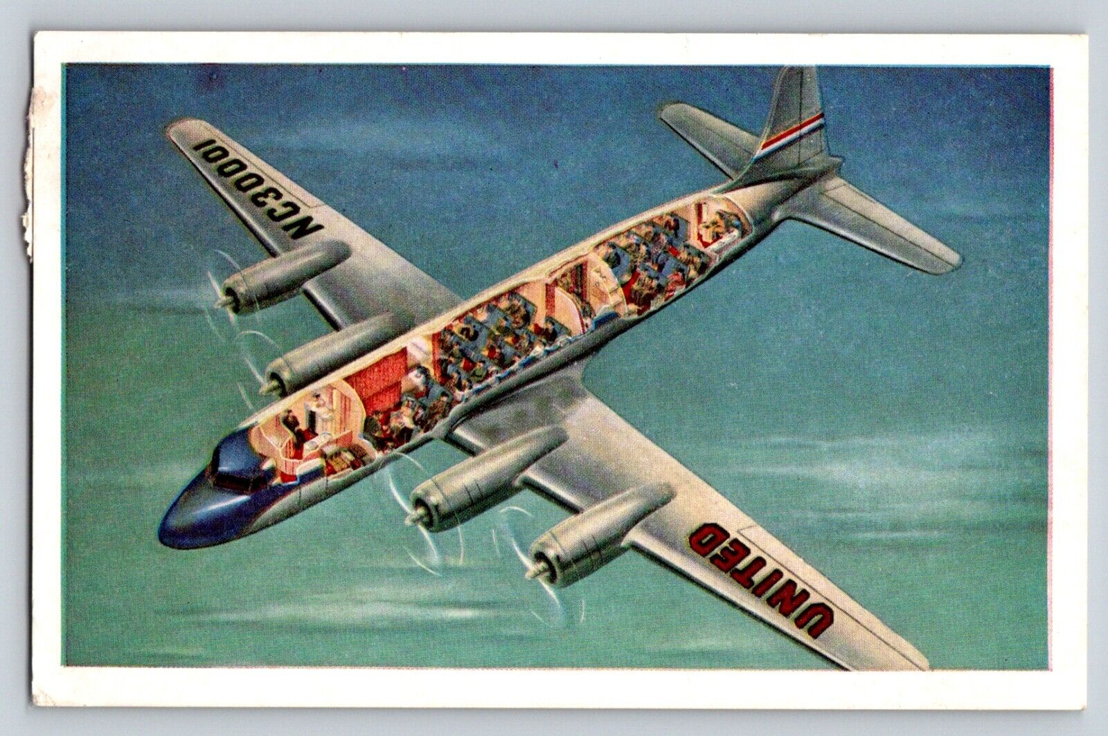 1948 Cutaway View United Airlines issued Mainliner 5 ct air mail stamp Postcard