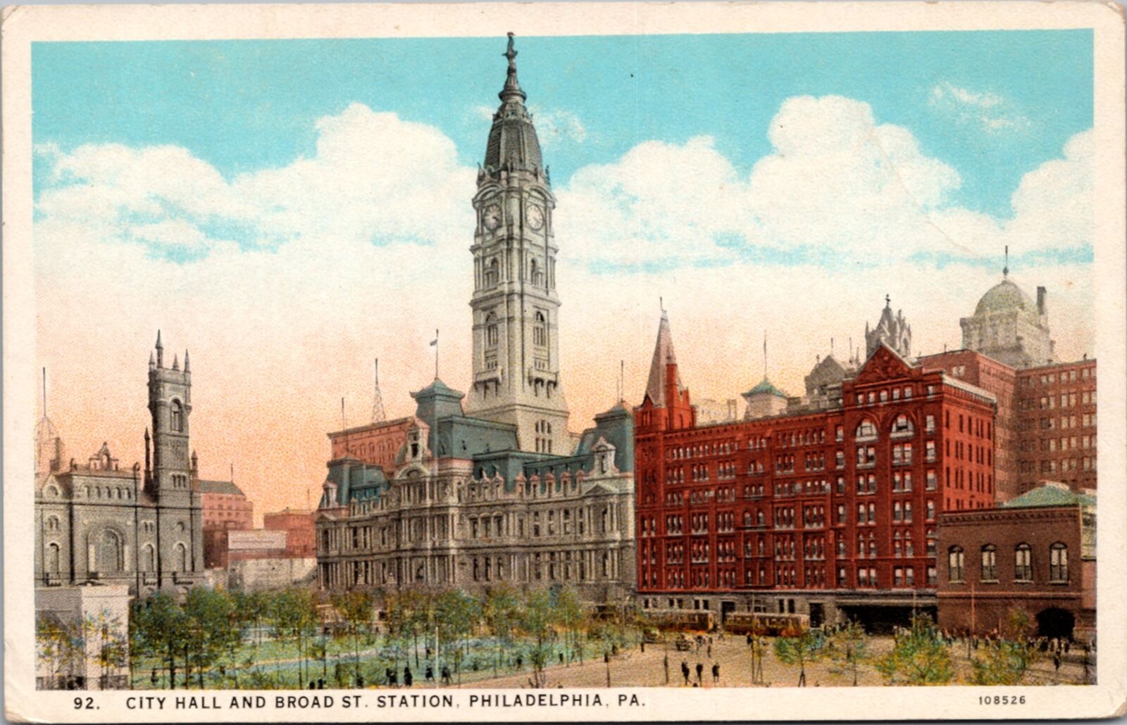 Postcard PA Philadelphia - City Hall and Broad St. Station