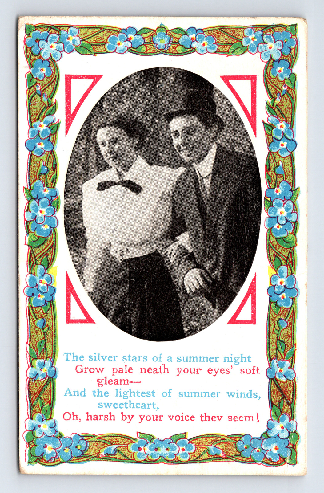 c1916 Silver Stars Poem Lovers Romance Wedding Newlyweds Postcard