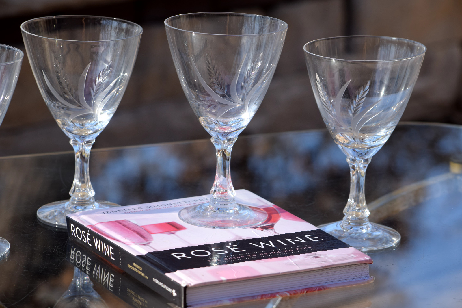 4 Vintage Etched CRYSTAL Wine Glasses, Fostoria Crystal, 1950\'s
