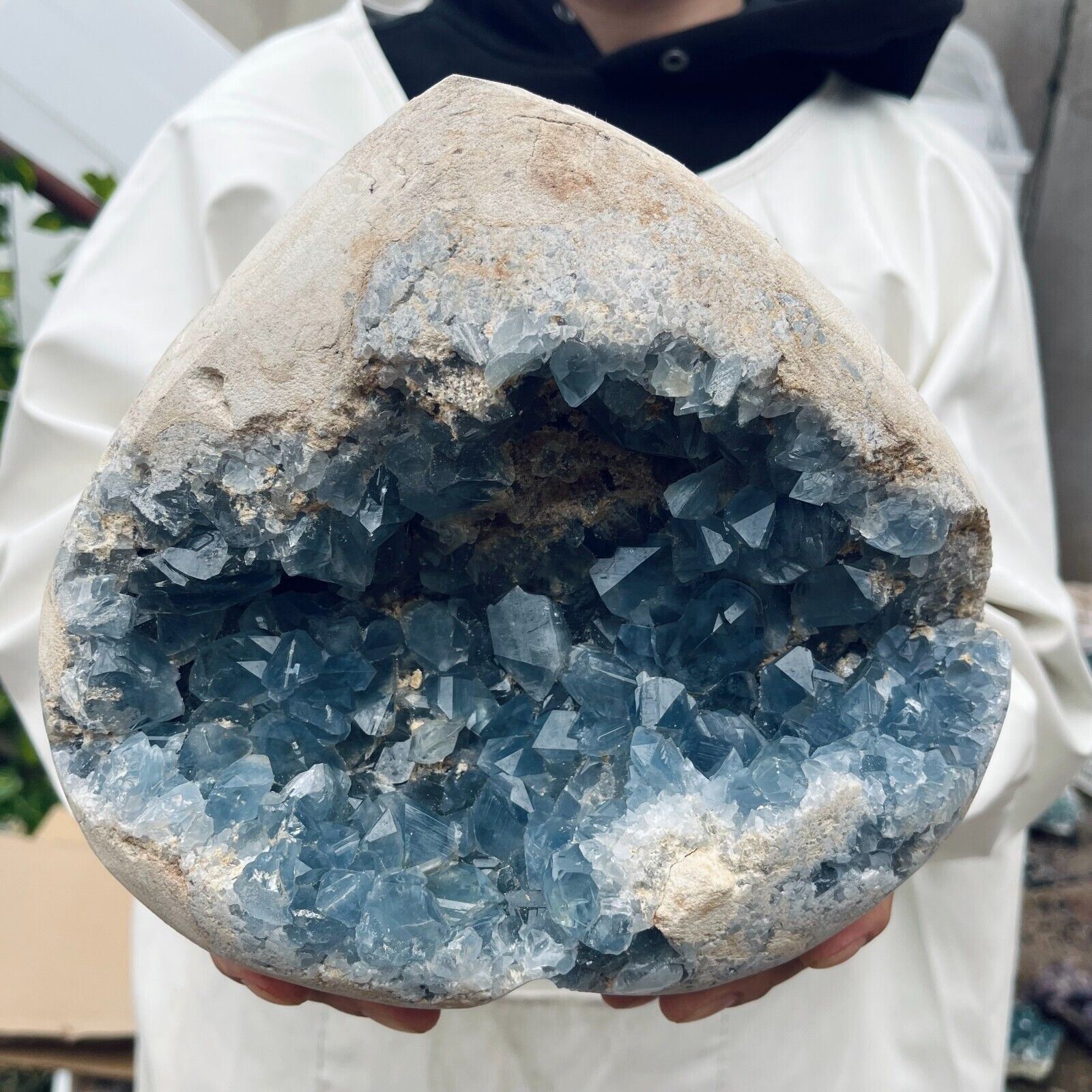 15lb Large Natural Blue Celestite Crystal Geode Quartz Cluster Mineral Specimen