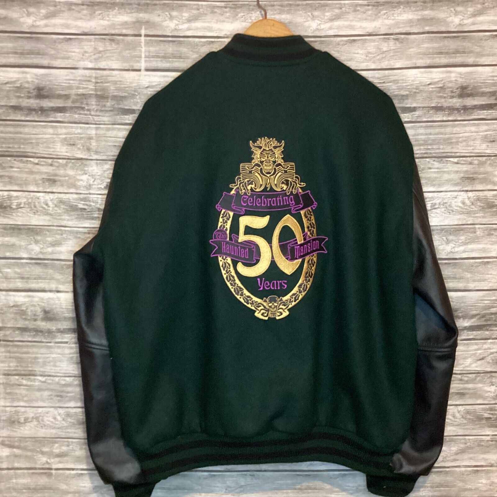 Rare LE Disneyland Haunted Mansion Varsity Jacket Men 2XL Green 50 Years Limited