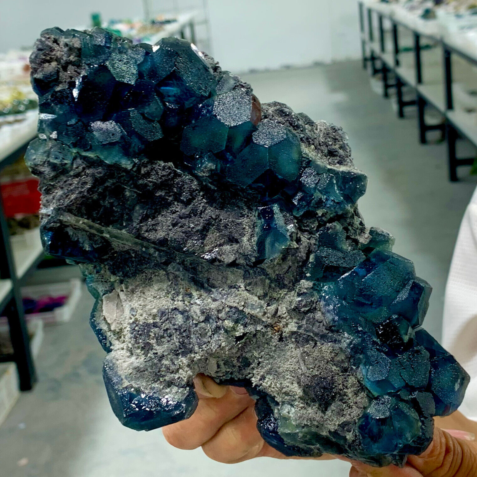 2.52LB Rare Transparent BLUE Cube Fluorite Mineral Crystal Specimen/China