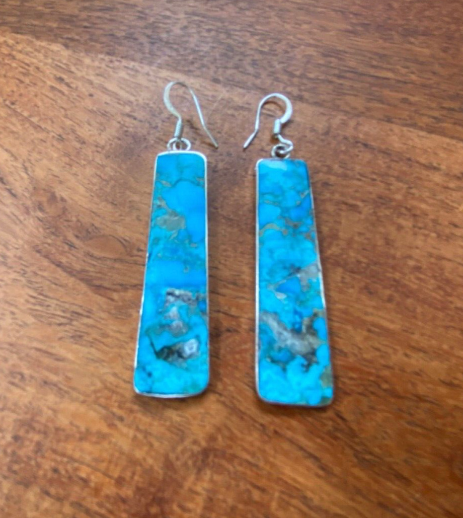 Santo Domingo Native American Sterling And Turquoise Earrings-Veronica Tortalina
