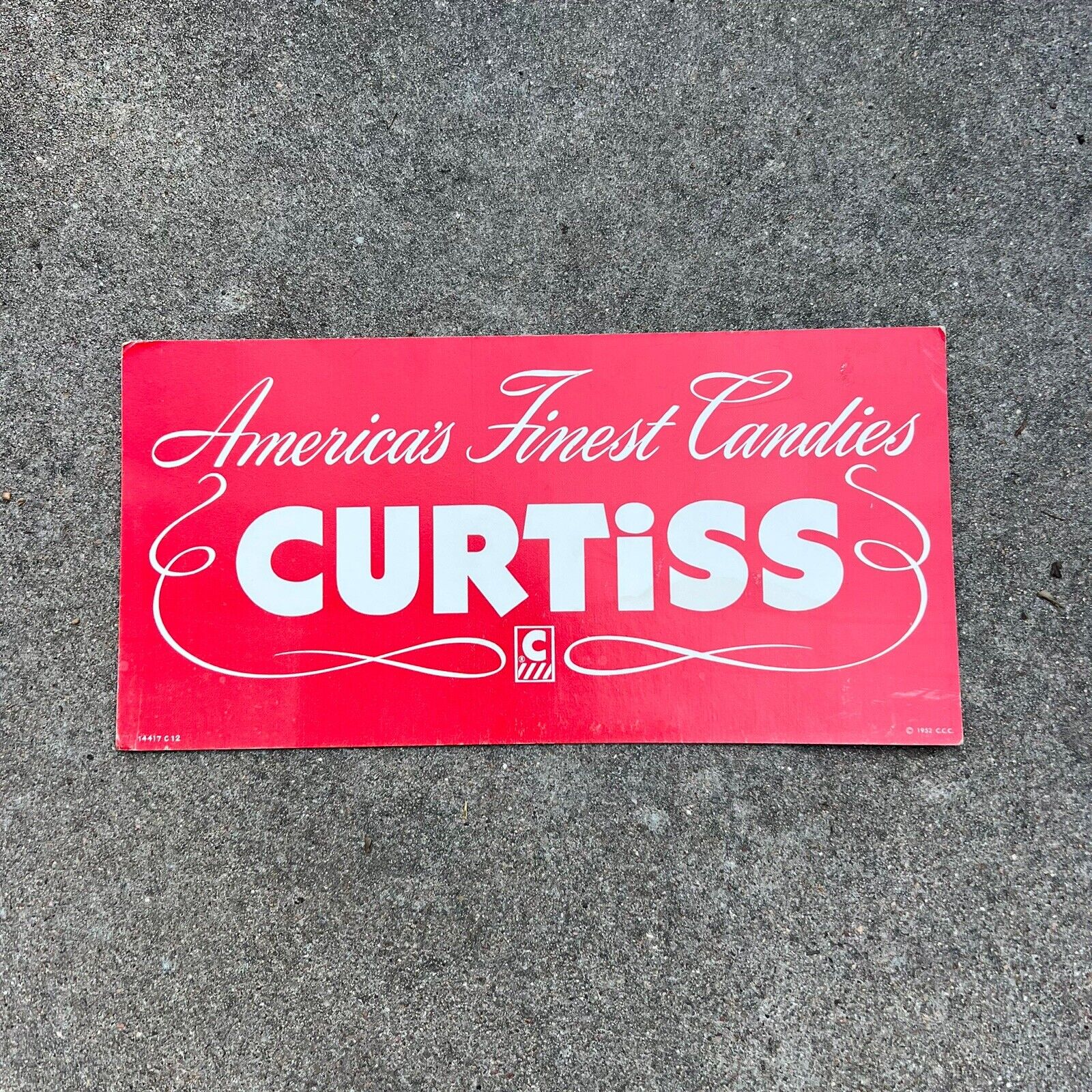 Vintage 1952 Curtiss Americans Finest Candies Red Cardboard Advertising Sign
