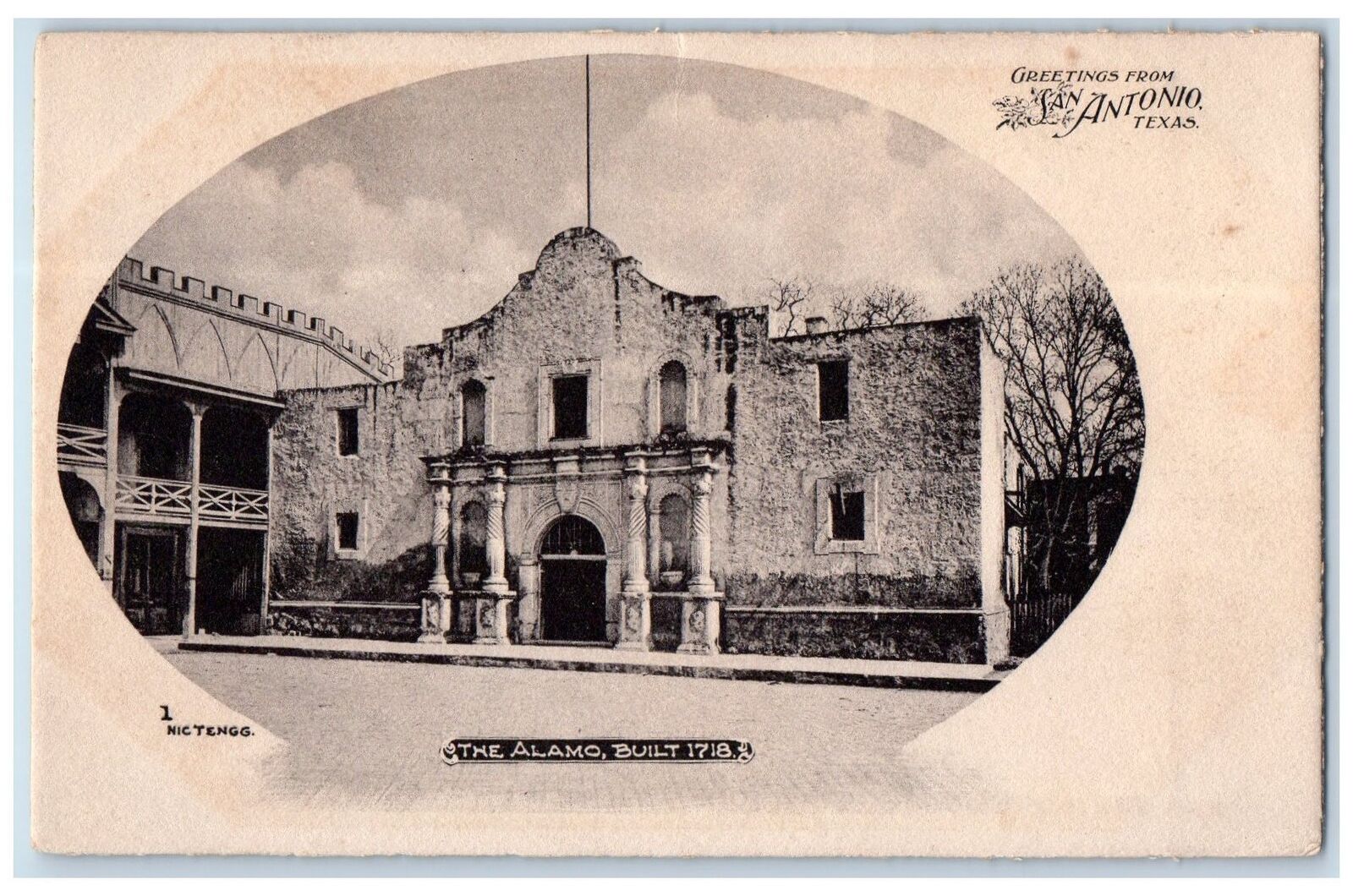 c1905 Greetings From San Antonio Texas The Alamo Built 1718 Building TX Postcard