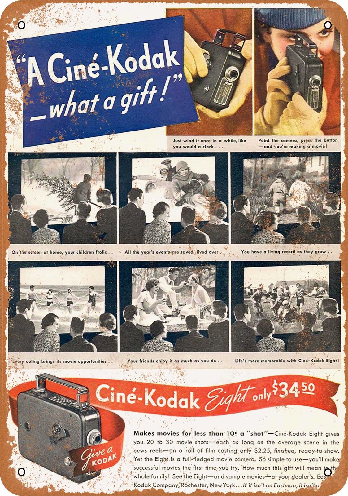 Metal Sign - 1934 Cine-Kodak 8 - Vintage Look Reproduction