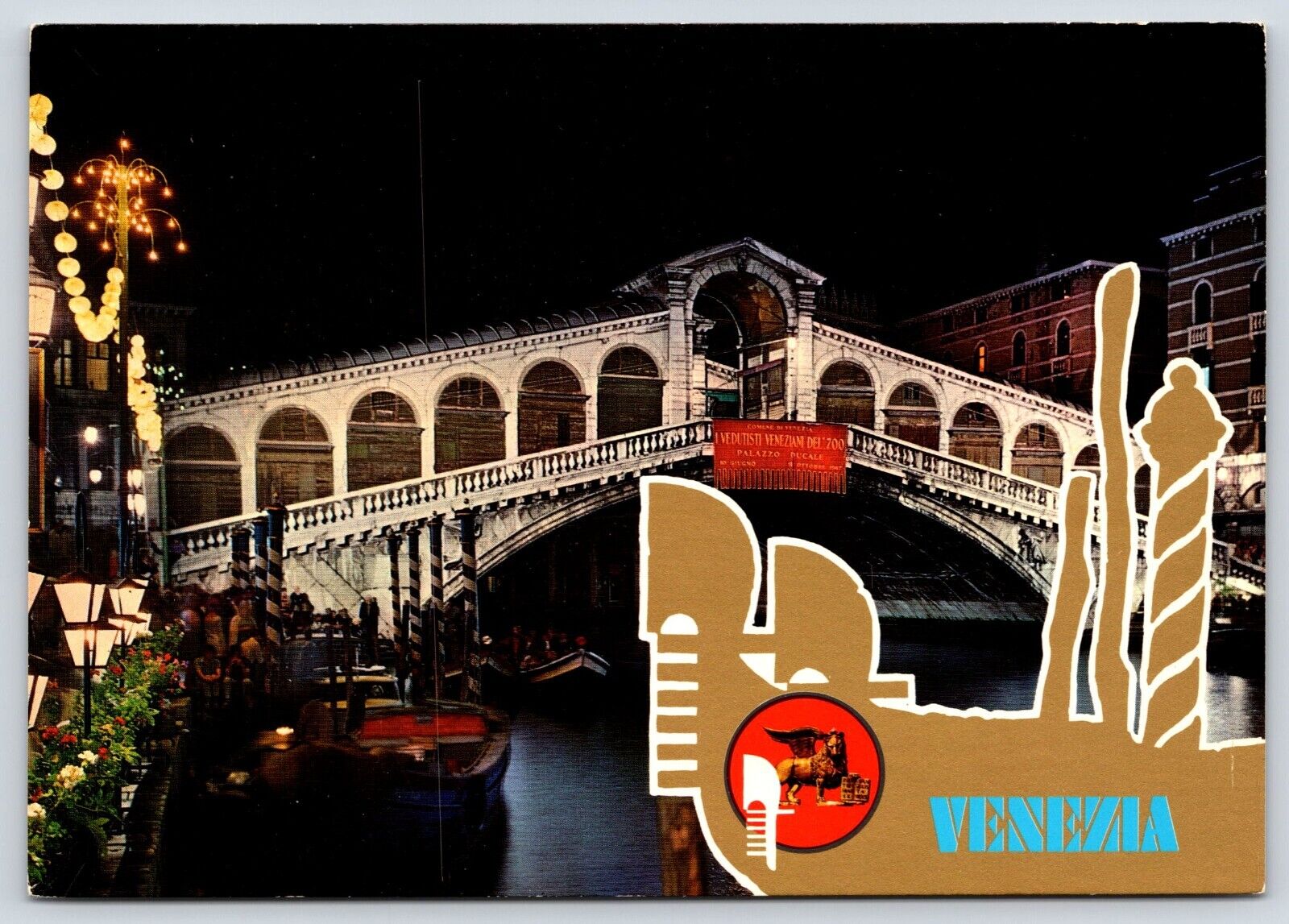 Italy Venice Canal Grande Ponte di Rialto Vintage Postcard Continental