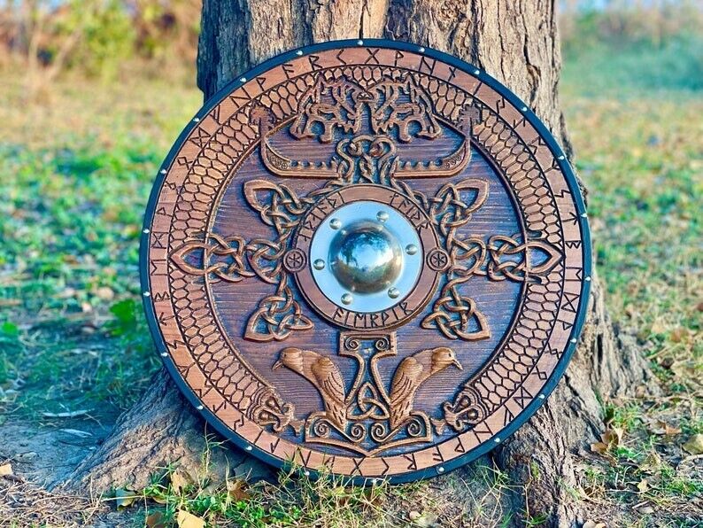 Medieval Viking Shield, Wolf Carved Custom Viking Shield, Wood Wall Decor Viking