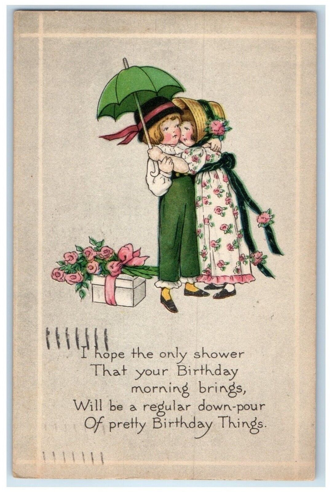 1917 Birthday Girl Gift And Flowers Gibson Hartford Connecticut CT Postcard