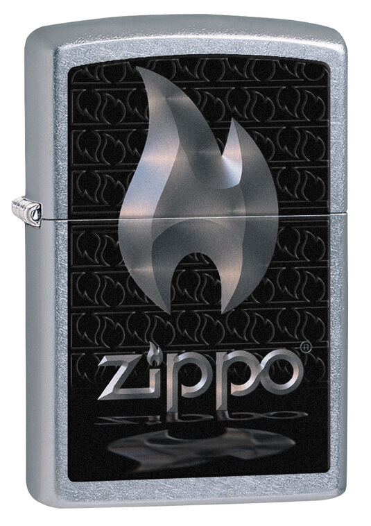 Zippo Windproof Street Chrome Lighter With Flame And Logo, # 28445, New In Box