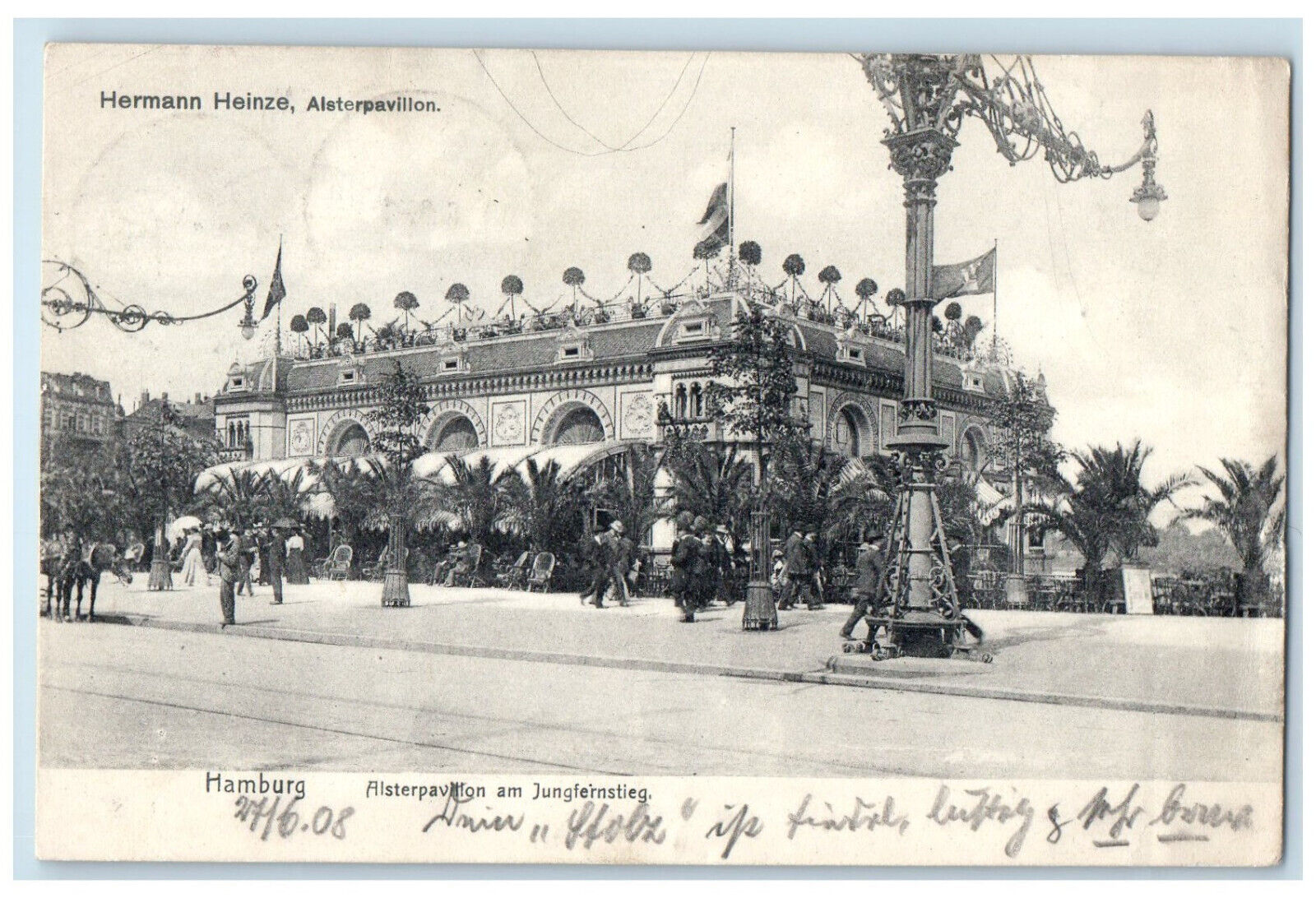 1908 Alster Pavilion Jungfernstieg Hamburg Germany Antique Posted Postcard
