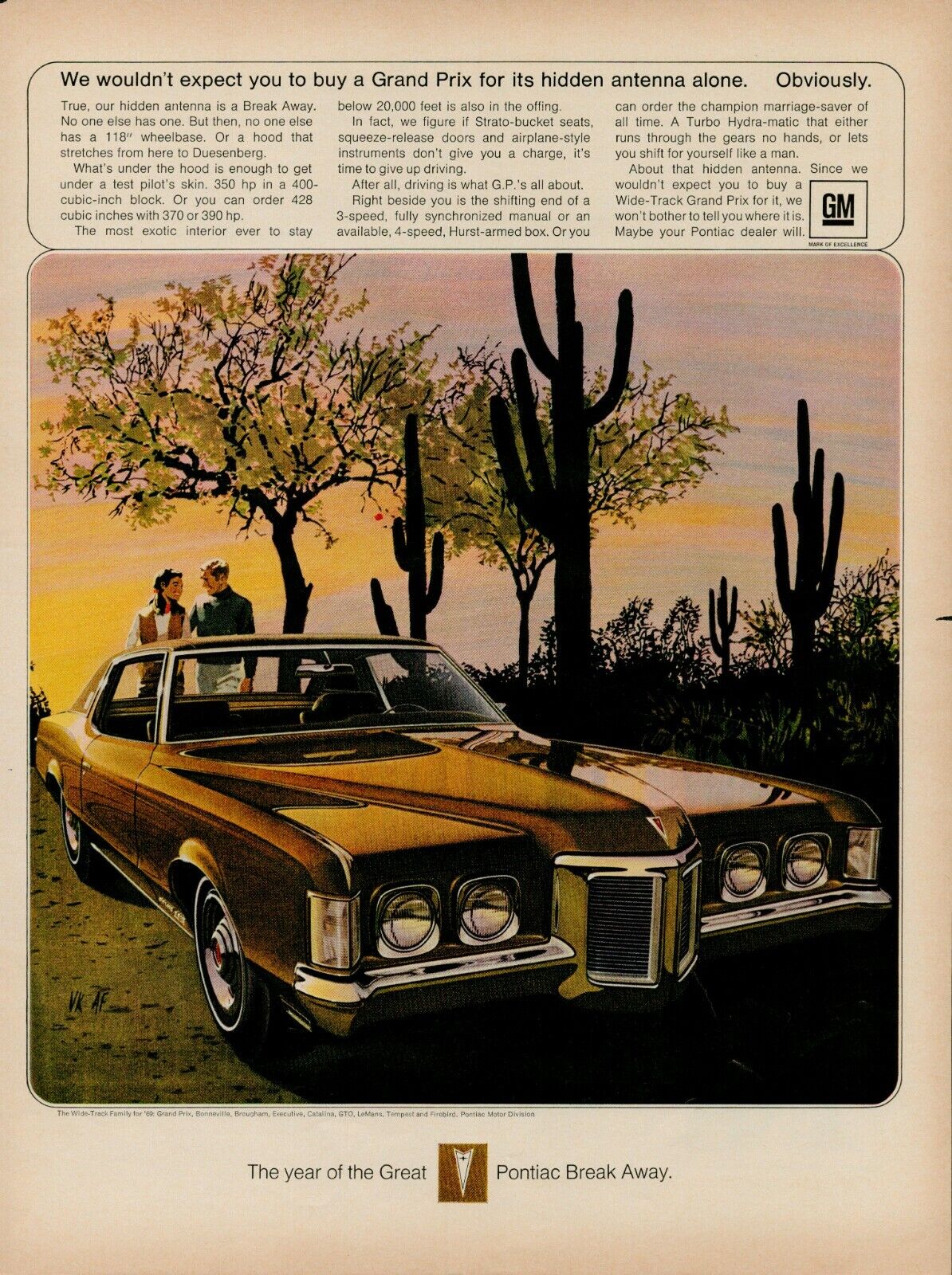1969 GENERAL MOTORS Pontiac Grand Prix Car Year of Great Vintage Print Ad