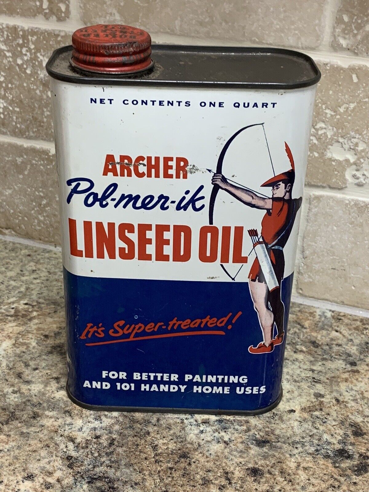 VINTAGE 1qt ARCHER POL-MER-IK LINSEED OIL 101 HANDY HOME USE UINOPENED TIN (15C)