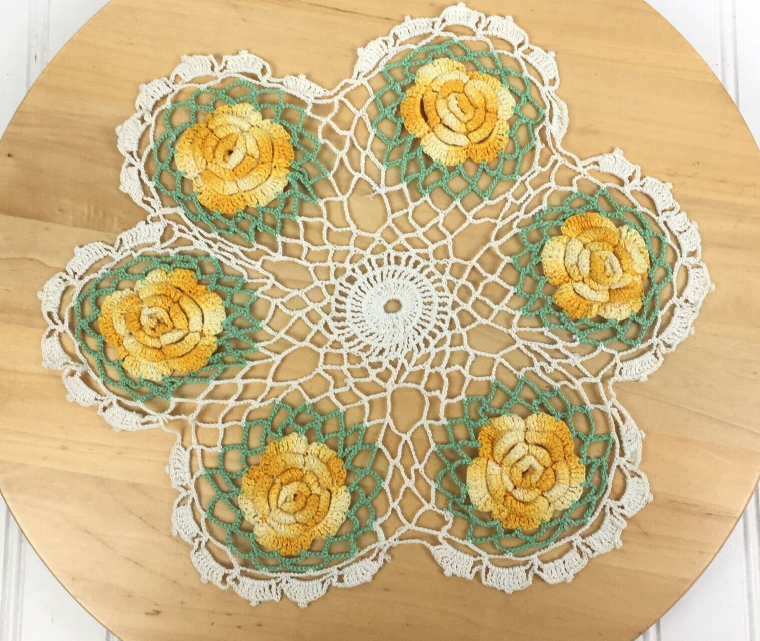Vintage Yellow Ombre Flower Crochet Doily 12\