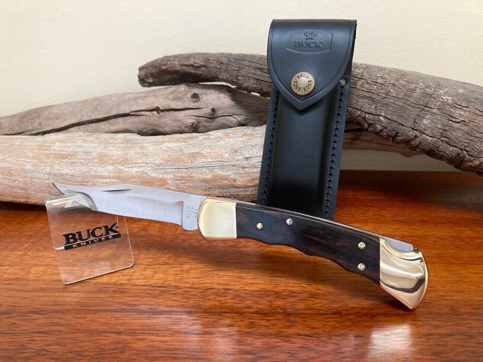 Buck Knife 110 - Vintage (1989) Grooved Brass frame w/Buck OEM Sheath **Clean**