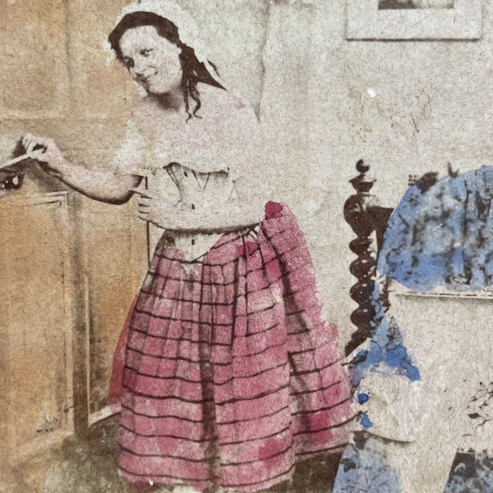 Antique 1860s Woman Gets Undressed In Bedroom Stereoview Photo Card P4094