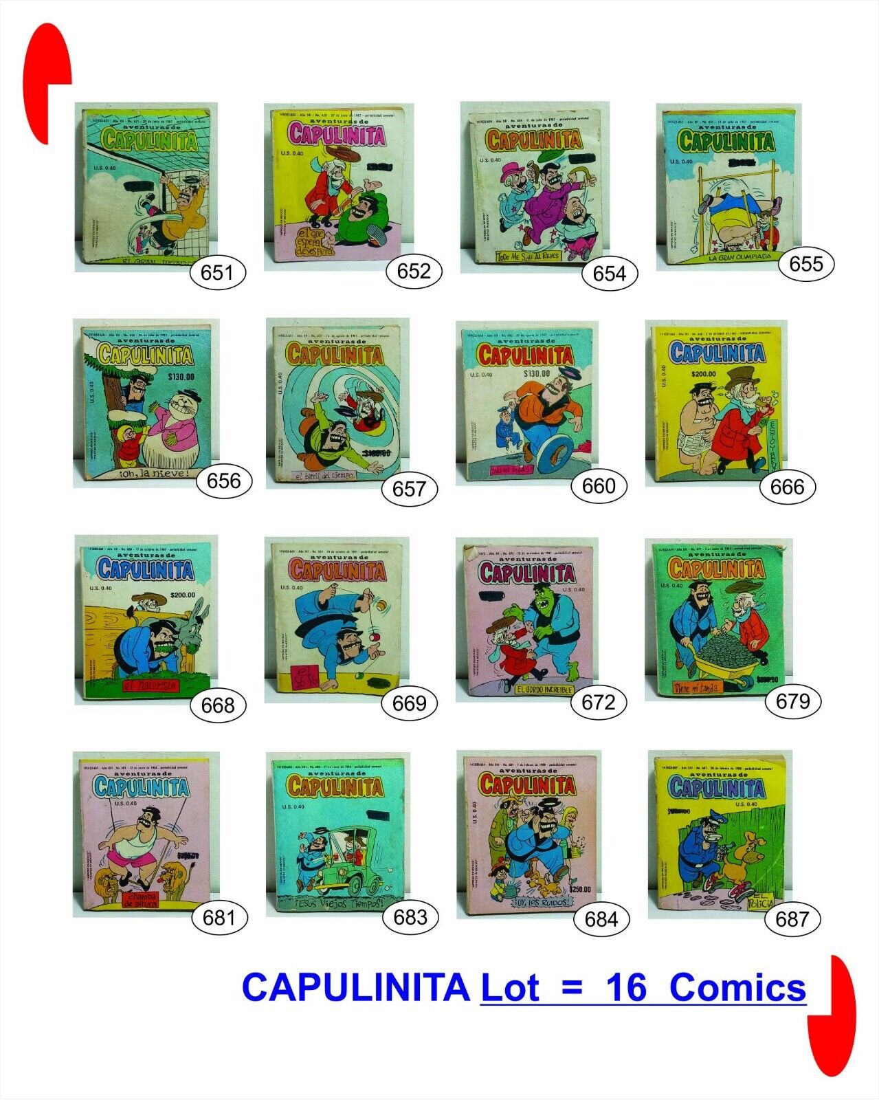 VINTAGE COMIC  AVENTURAS DE CAPULINITA Lot of 16 Comic books 