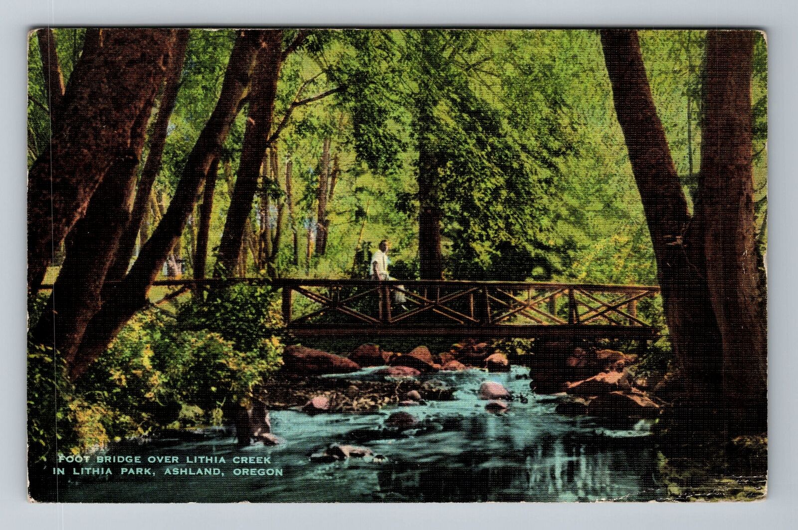 Ashland OR-Oregon, Lithia Park, Foot Bridge, c1943 Vintage Postcard