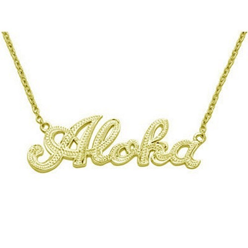 Hawaiian Heirloom Jewelry Sterling Silver Aloha Pendant with 14k Gold Finish