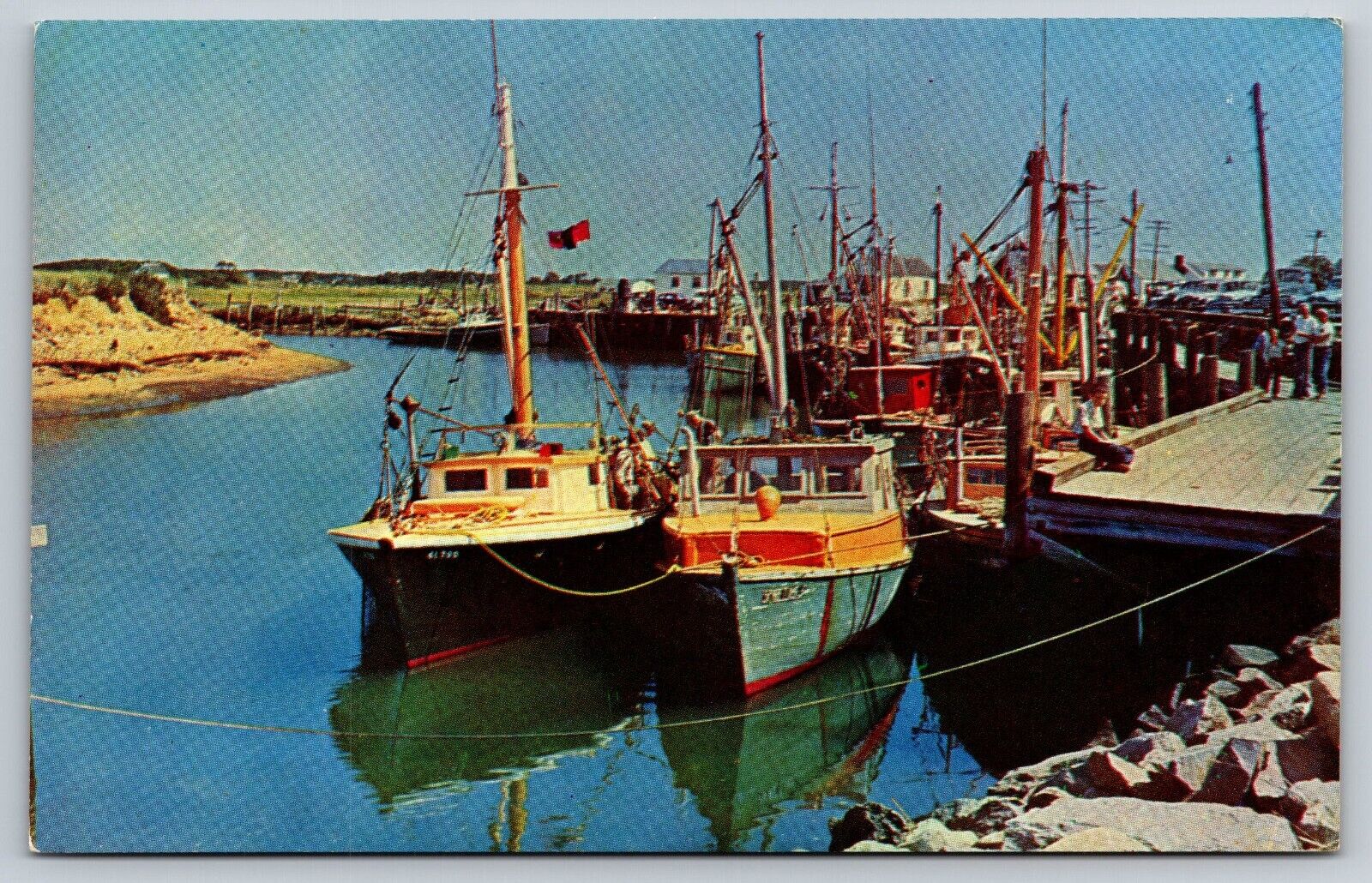 Postcard Scallop Fishing Boats Rock Harbor Orleans Massachusetts