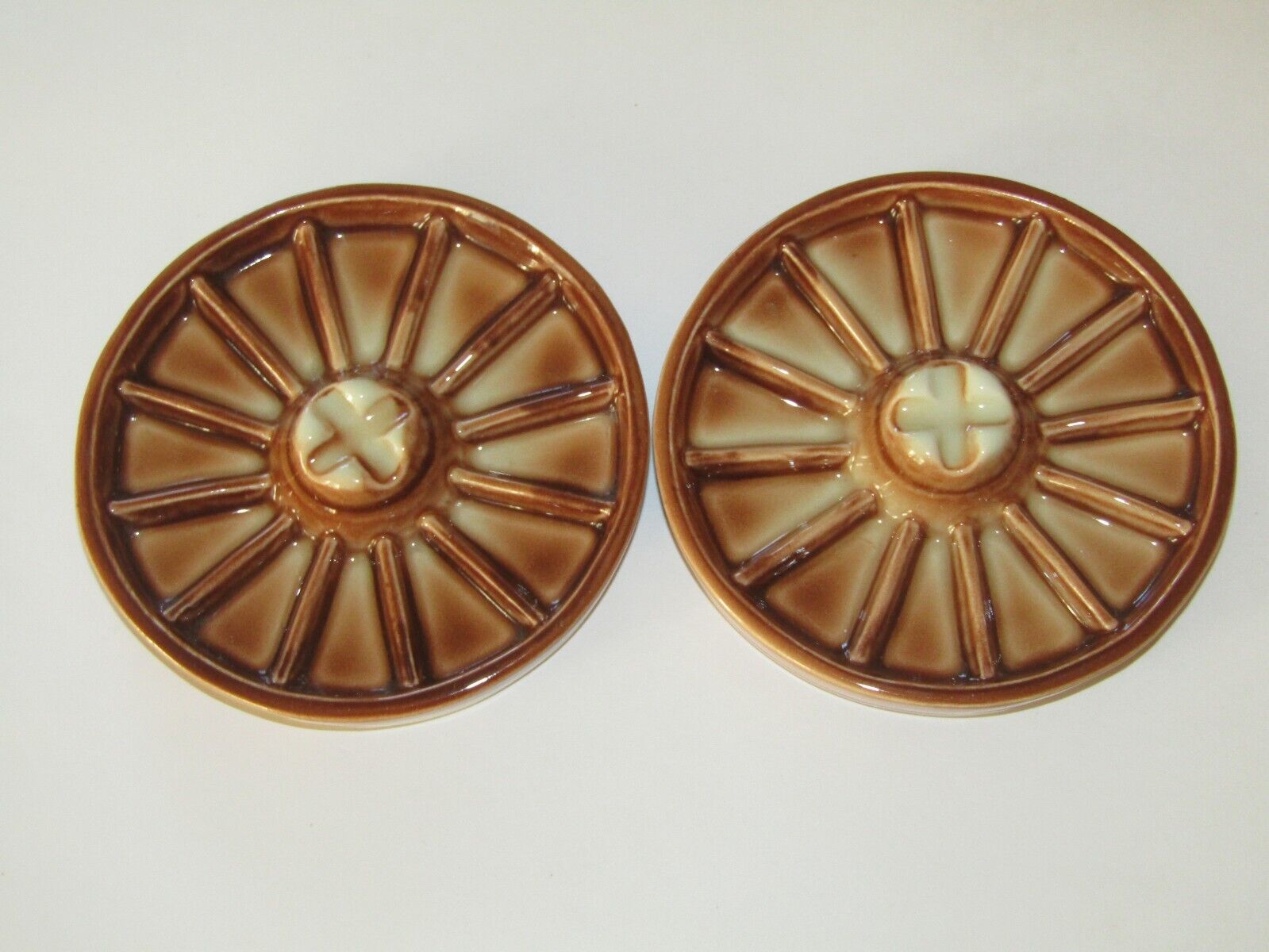 Lot 2 Vtg Marcia Ceramics of California Western Wagon Wheel Pottery Ashtrays MCM