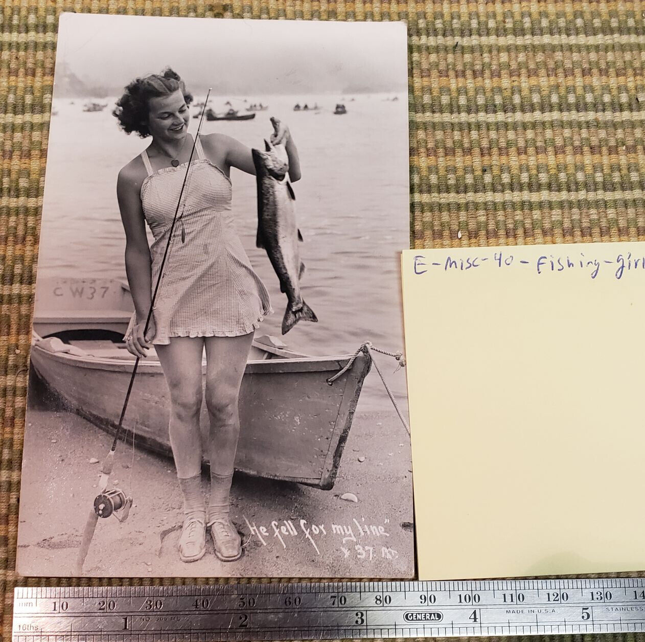 RPPC Postcard: Pretty Girl Salmon Fishing in Short Dress - Maybe Oregon