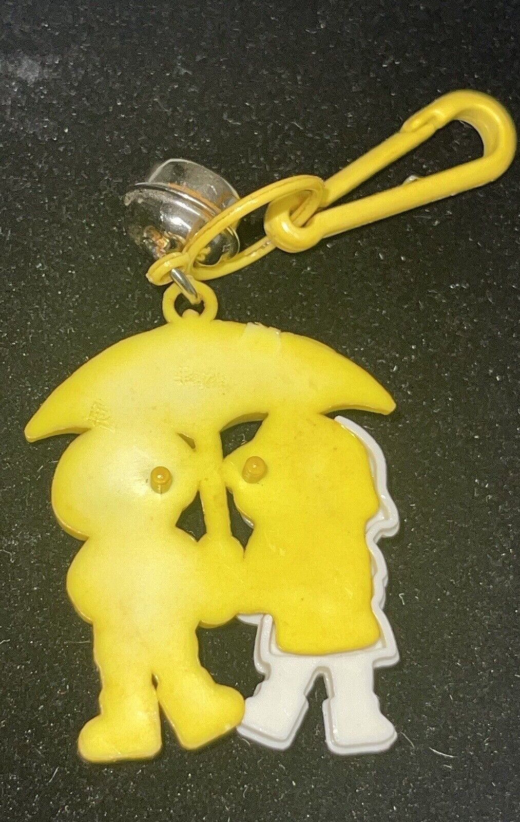 Vintage 1980s Plastic Bell Charm For 1980s Necklaces Girl And Boy With Umbrella