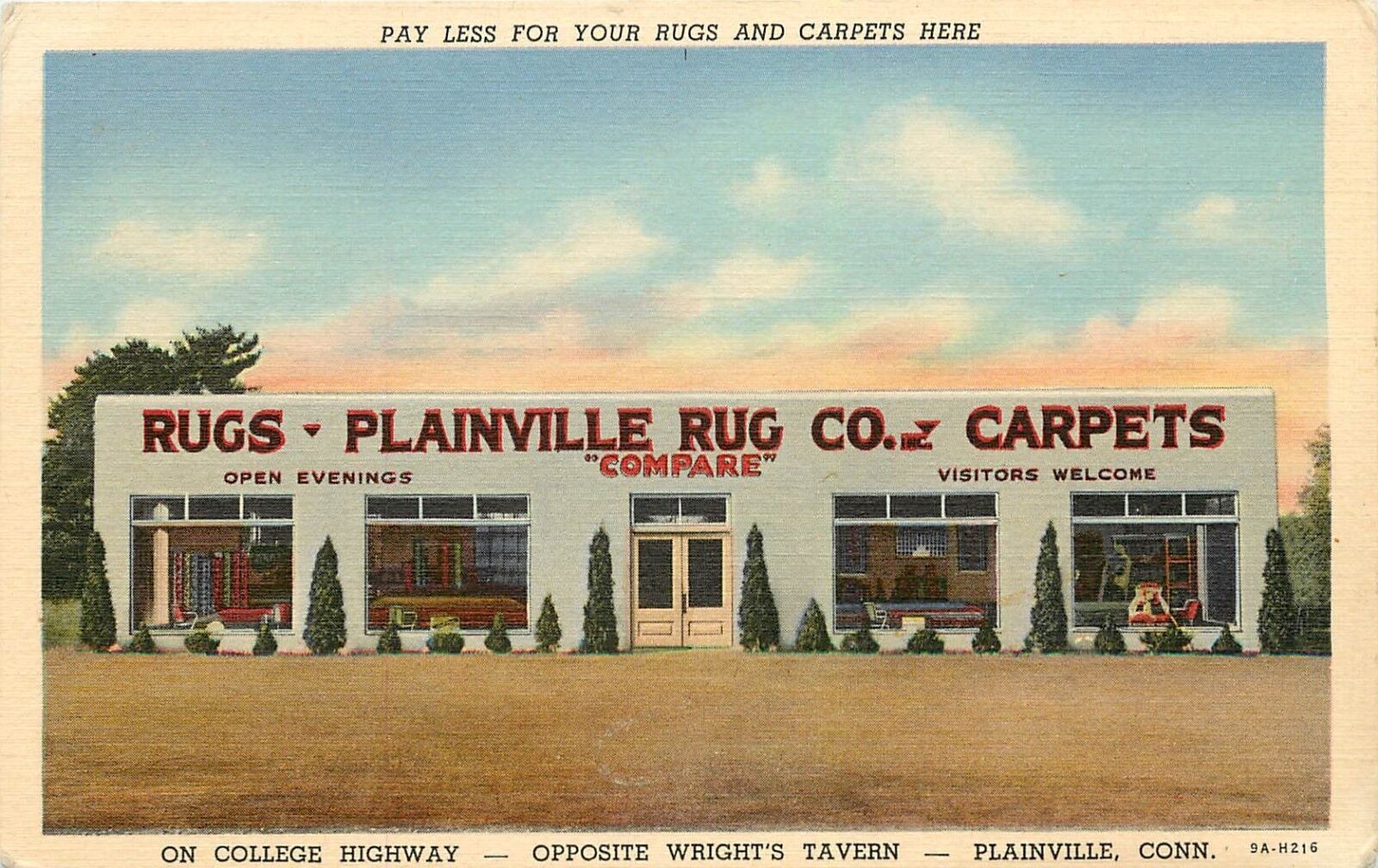 Nice Linen Advertising Postcard; Plainville Rug Co. Carpets Plainville CT 