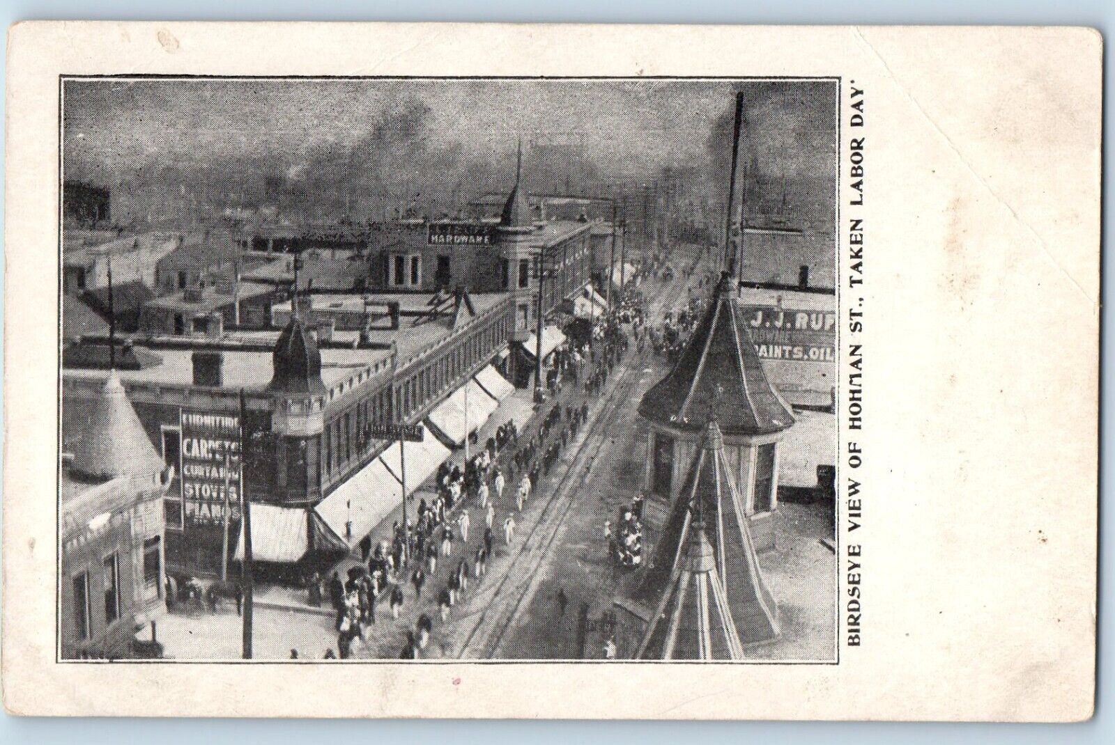 Hammond Indiana IN Postcard Bird\'s Eye View Of Hohman Street Taken Labor Day
