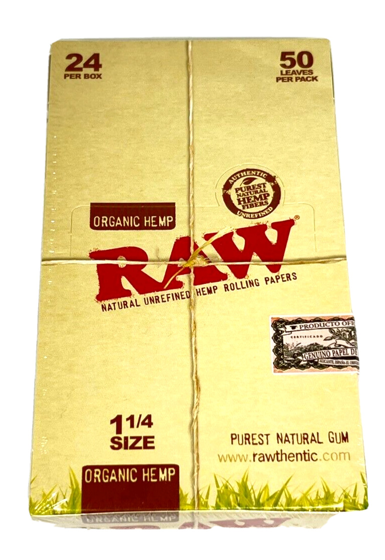 RAW Organic Hemp Vegan Rolling Papers Purest Natural Gum 1 1/4\'\' Size Display